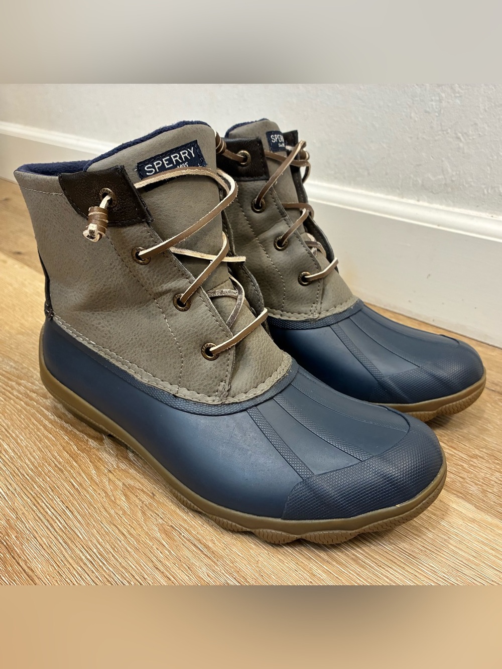 Sperry Syren Gulf Duck Boots Ankle Zip Gray/Blue Waterproof Women's Size 8 M